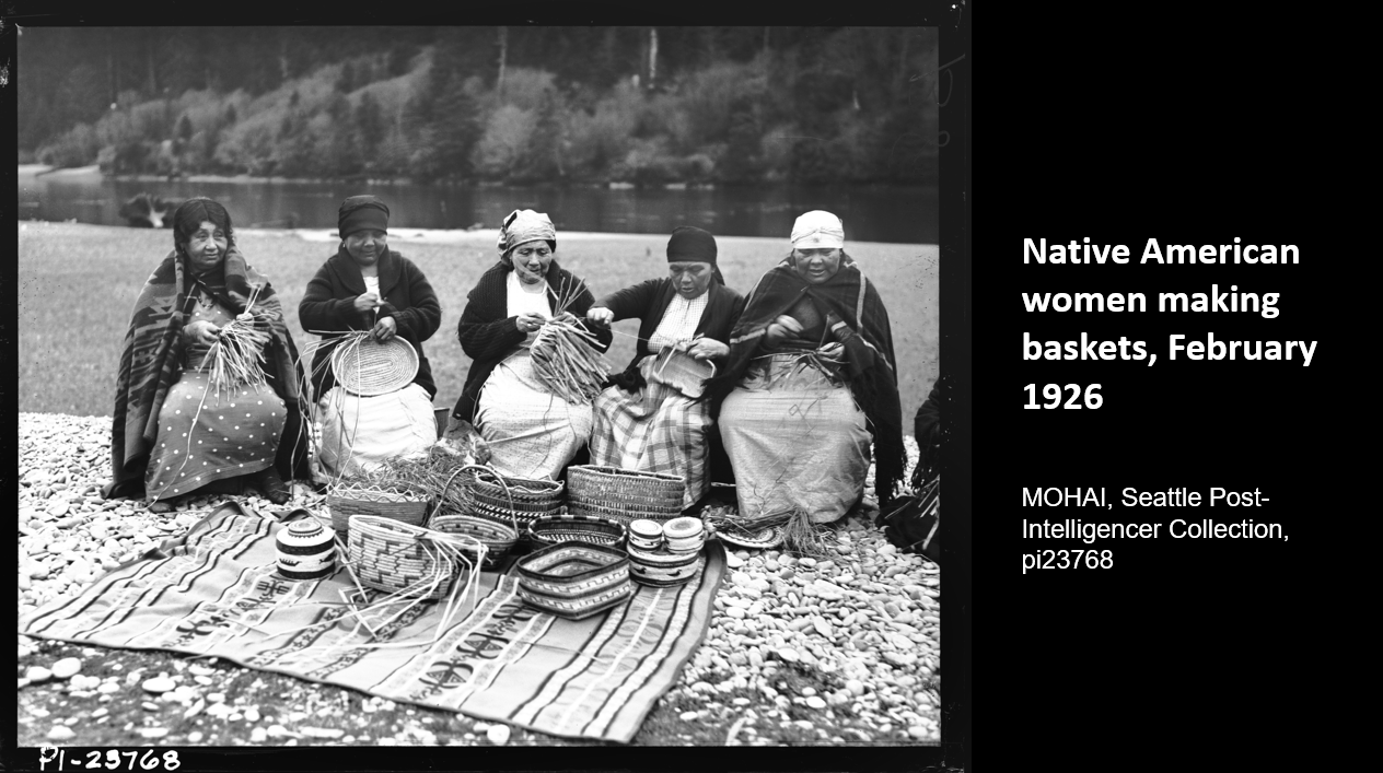 Native American women making baskets, February 1926   MOHAI, Seattle Post-Intelligencer Collection, pi23768